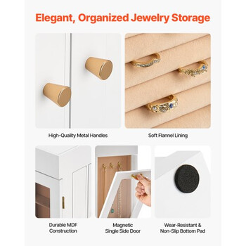 VEVOR Περιστρεφόμενη Κοσμηματοθήκη 360° με 4 Γάντζους για Κολιέ Λευκή TSSSH1200013WOCFK001V0