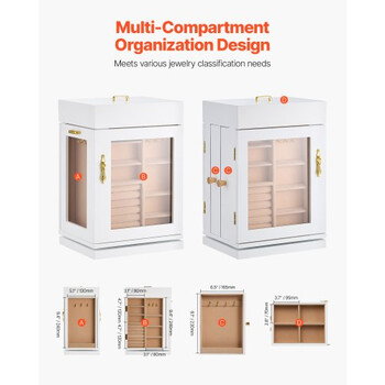 VEVOR Περιστρεφόμενη Κοσμηματοθήκη 360° με 4 Γάντζους για Κολιέ Λευκή TSSSH1200013WOCFK001V0