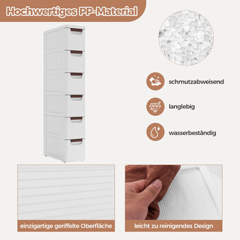 Costway Ντουλάπι Αποθεύκεσης για Μπάνιο με ρόδες και 6 συρτάρια, Λευκό και Στενό 40x30x90 εκ. JV11496WH