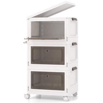 Costway Σετ 3 Πλαστικών Κουτιών - Αναδιπλούμενα & Στοιβαζόμενα (75L) JV12316WH