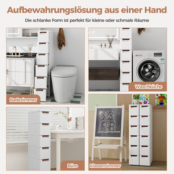 Costway Ντουλάπι Αποθεύκεσης για Μπάνιο με ρόδες και 6 συρτάρια, Λευκό και Στενό 40x30x90 εκ. JV11496WH