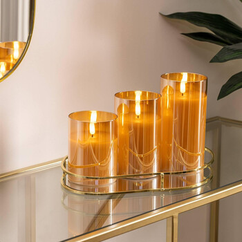 Atmosphera Σετ 3 Διακοσμητικών LED Κεριών με Χρονοδιακόπτη και Γυάλινα Βαζάκια Ώχρας 204748A