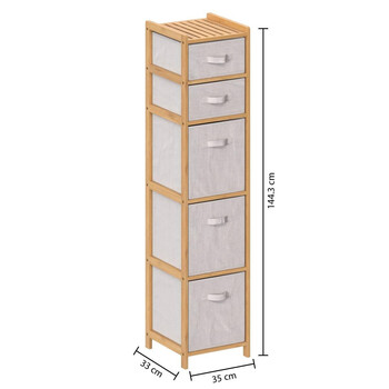 5FIVE Simply smart Συρταριέρα με 5 Υφασμάτινα Κουτιά και Ράφι, 35x33x144.3 εκ. 174902