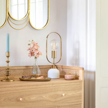 Atmosphera Μοντέρνο Επιτραπέζιο Φωτιστικό με Μεταλλικό Χρυσό Σκελετό και Βάση με Εφέ Μαρμάρου 178951