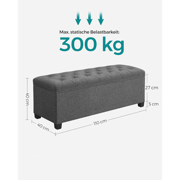 Πτυσσόμενο Σκαμπό Αποθήκευσης με Αποθηκευτικό Χώρο 40 x 110 x 40cm - Σκούρο Γκρι LSF088G01 Songmics