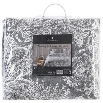 Atmosphera Κουβερλί Διπλής Όψης Γίγας, Γκρι-Λευκό, Με Έθνικ Σχέδιο, με Διακοσμητικές Μαξιλαροθήκες 131770B