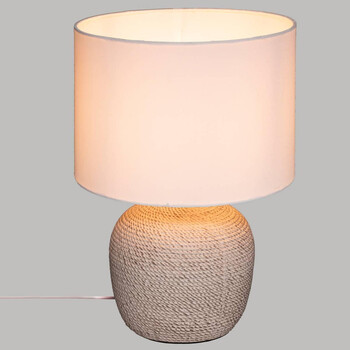 Atmosphera Επιτραπέζιο Φωτιστικό Εκρού με Ανάγλυφο Σχέδιο και Λευκό Υφασμάτινο Καπέλο Φ27εκ.x19.5εκ. 178946