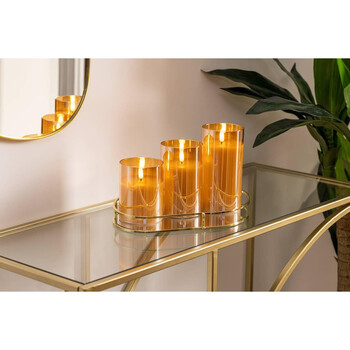 Atmosphera Σετ 3 Διακοσμητικών LED Κεριών με Χρονοδιακόπτη και Γυάλινα Βαζάκια Ώχρας 204748A