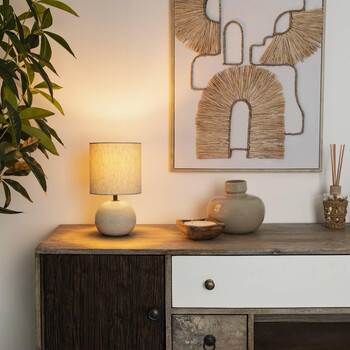 Atmosphera Επιτραπέζιο Φωτιστικό Κεραμικό Εκρού με Υφασμάτινο Καπέλο E14 (Χωρίς Λαμπτήρα) 195353B