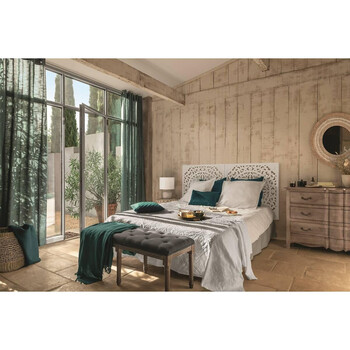 Atmosphera Επιτραπέζιο Φωτιστικό Εκρού με Ανάγλυφο Σχέδιο και Λευκό Υφασμάτινο Καπέλο Φ27εκ.x19.5εκ. 178946