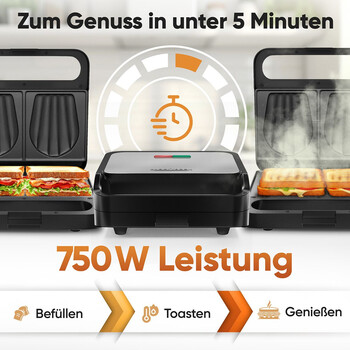 Τοστιέρα με Αντικολλητικές Πλάκες 750W – Inox PC-ST1297-Inox Proficare