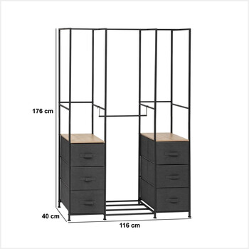5FIVE Simply smart Μεταλλική Ντουλάπα "Tissa" 116 x 40 x 176 εκ με Ξύλινα Ράφια και Υφασμάτινα Συρτάρια 193595