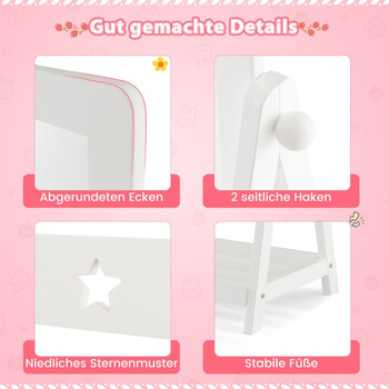 Παιδικός Καθρέφτης Δαπέδου Ολόσωμος με Αποθηκευτικό Χώρο και Περιστροφή 360° 45 x 40 x 112 cm - Λευκό HY10302WH Costway