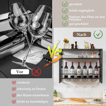 Costway Μεταλλική Ραφιέρα Κρασιού Με Γυαλοθήκη σε Βιομηχανικό Σχεδιασμό Rustikales Braun με 3 Επίπεδα JV13101