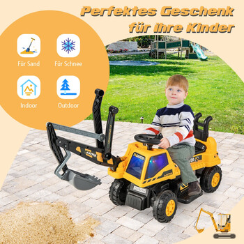 Costway Παιδικός Εκσκαφέας 6V με Περιστρεφόμενο & Ρυθμιζόμενο Κουβά & Μουσική Μαύρο + Κίτρινο