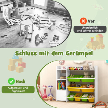 Costway Παιδική Ραφιέρα 4 Επίπεδων με 8 Κουτιά Αποθήκευσης & 2 Ανοιχτά Ράφια TP10250LV