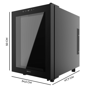 Cecotec Συντηρητής Κρασιών Bolero GrandSommelier 1255 CoolCrystal, Χωρητικότητα 12 Φιάλες, Αθόρυβη 35dB, Θερμοκρασία 8-18ºC, Υγρασία 50%-80%, Μεταλλικά Ράφια, Έλεγχος Αφής, Κλάση E, LED Φωτισμός, Μαύρη CEC-109605