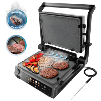 Cecotec Ηλεκτρική Γκριλιέρα Rock'nGrill 2000 Smash PerfectCook 2000W με Αφαιρούμενες Πλάκες και με αισθητήρα θερμοκρασίας, τεχνολογία smokeless, λειτουργία smash, αφαιρούμενες και αναστρέψιμες πλάκες RockStone κατάλληλες για πλυντήριο πιάτων και άνοιγμα