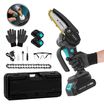 Cecotec Αλυσοπρίονο Χειρός 4" MontanaForce 4000 με Μπαταρία 21V. Λίπανση με κουμπί. Περιλαμβάνει βαλιτσάκι, επιπλέον αλυσίδα και σετ αξεσουάρ. CEC-106754