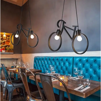 Bike Light - Κρεμαστό Δίφωτο Φωτιστικό E27 Industrial Μέταλλο Μαύρο Μοντέρνο Design - Μ67 x Π3.5 x Υ41cm