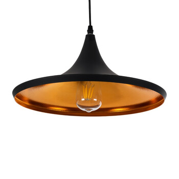 Armonia Lux - Κρεμαστό Φωτιστικό E27 Μονόφωτο Industrial Μέταλλο Μαύρο Χρυσό Εσωτερικό Καμπάνα - Μ37 x Π37 x Υ20cm