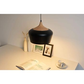 Nordic Black Wood - Κρεμαστό Μονόφωτο E27 Μοντέρνο Μέταλλο-Ξύλο Μαύρο Καμπάνα - Μ35 x Π35 x Υ27cm