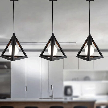 TriForm - Κρεμαστό Μονόφωτο E27 Μοντέρνο Μέταλλο Μαύρο Τρίγωνο - Μ25 x Π25 x Y21cm