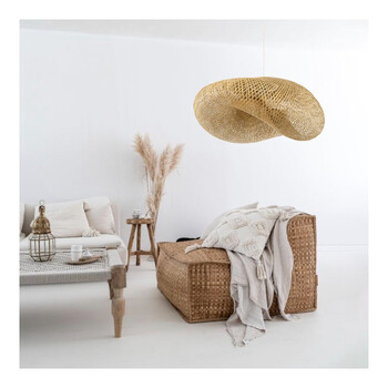 Bamboo Wave - Κρεμαστό Μονόφωτο E27 Boho Μπαμπού Φυσικό Πλέγμα - Μ40 x Π30 x Y18cm