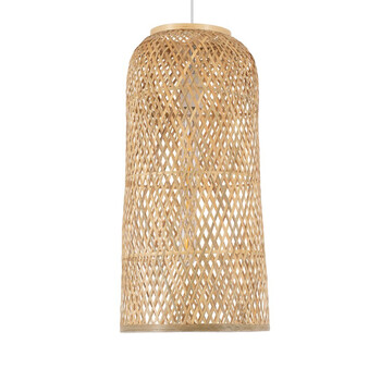 Bamboo Tower - Κρεμαστό Μονόφωτο E27 Boho Μπαμπού Φυσικό Πλέγμα - Μ25 x Π25 x Υ50cm