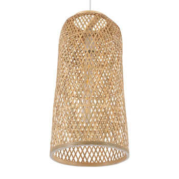 Bamboo Tower - Κρεμαστό Μονόφωτο E27 Boho Μπαμπού Φυσικό Πλέγμα - Μ25 x Π25 x Υ50cm