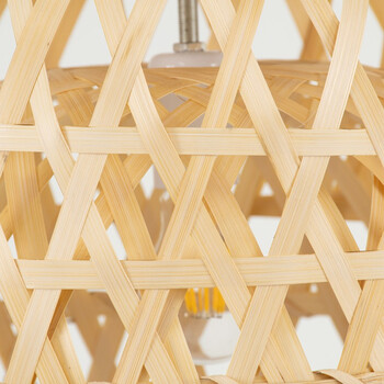 Bamboo Light - Κρεμαστό Μονόφωτο E27 Boho Μπαμπού Φυσικό Πλέγμα - Μ35 x Π35 x Υ22cm