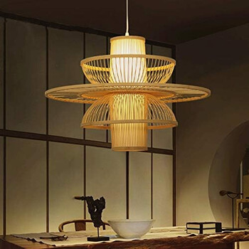 Zen Lotus - Κρεμαστό Πολύφωτο E27 Μοντέρνο Μπαμπού Φυσικό Πλέγμα - Μ45 x Π45 x Υ42.5cm