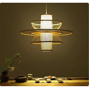 Zen Lotus - Κρεμαστό Πολύφωτο E27 Μοντέρνο Μπαμπού Φυσικό Πλέγμα - Μ45 x Π45 x Υ42.5cm