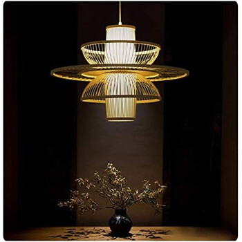 Zen Lotus - Κρεμαστό Πολύφωτο E27 Μοντέρνο Μπαμπού Φυσικό Πλέγμα - Μ45 x Π45 x Υ42.5cm
