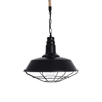 Rope Cage - Κρεμαστό Μονόφωτο E27 Industrial Μέταλλο Μαύρο Με Σχοινί Πλέγμα - Μ36 x Π36 x Υ30cm