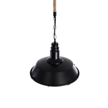 Rope Cage - Κρεμαστό Μονόφωτο E27 Industrial Μέταλλο Μαύρο Με Σχοινί Πλέγμα - Μ36 x Π36 x Υ30cm