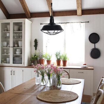 Rope Cage - Κρεμαστό Μονόφωτο E27 Industrial Μέταλλο Μαύρο Με Σχοινί Πλέγμα - Μ36 x Π36 x Υ30cm