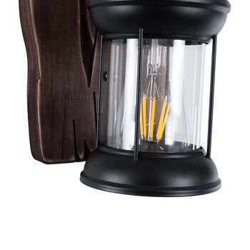 Vintage Lantern - Επιτοίχιο Μονόφωτο E27 Classic Ξύλο - Μέταλλο Καφέ - Μαύρο Φανάρι - Μ15 x Π20 x Υ30cm