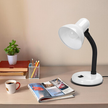 Flexi Desk White - Επιτραπέζιο Μονόφωτο E27 Μοντέρνο Μέταλλο Λευκό Καμπάνα - Μ12 x Π12 x Υ32cm