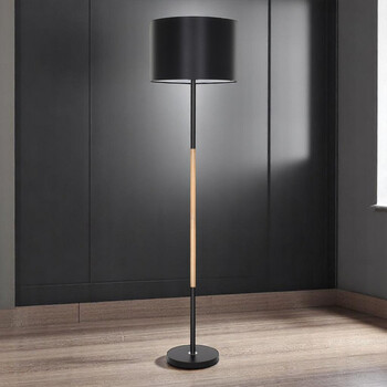 Nordic Line - Επιδαπέδιο Μονόφωτο E27 Μοντέρνο Μέταλλο - Ξύλο Μαύρο Καμπάνα - Μ40 x Π40 x Υ145cm