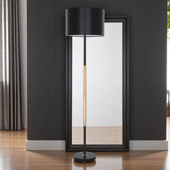 Nordic Line - Επιδαπέδιο Μονόφωτο E27 Μοντέρνο Μέταλλο - Ξύλο Μαύρο Καμπάνα - Μ40 x Π40 x Υ145cm