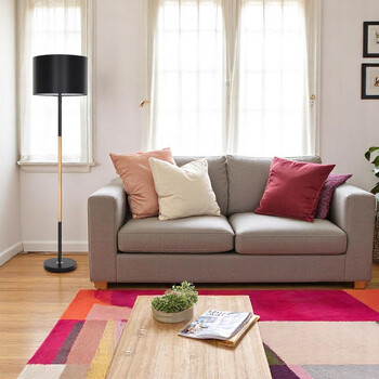 Nordic Line - Επιδαπέδιο Μονόφωτο E27 Μοντέρνο Μέταλλο - Ξύλο Μαύρο Καμπάνα - Μ40 x Π40 x Υ145cm