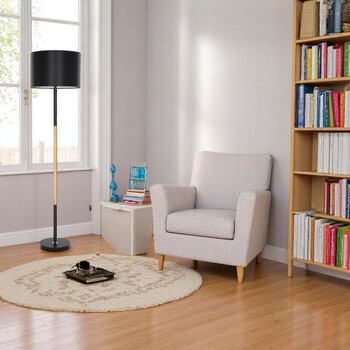 Nordic Line - Επιδαπέδιο Μονόφωτο E27 Μοντέρνο Μέταλλο - Ξύλο Μαύρο Καμπάνα - Μ40 x Π40 x Υ145cm