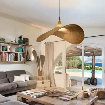 Summer Wave - Κρεμαστό Μονόφωτο E27 Boho Μπαμπού Φυσικό Πλέγμα - Μ53 x Π53 x Υ30cm