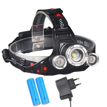 Explorer Beam - Φακός Κεφαλής Τρίφωτος LED Επαναφορτιζόμενος Μαύρος Πλαστικό - Μεταλλικό Ρυθμιζόμενος με 2 x 18650 Μπαταρίες - Ψυχρό Λευκό 6000K