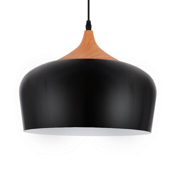 Nordic Black Wood - Κρεμαστό Μονόφωτο E27 Μοντέρνο Μέταλλο-Ξύλο Μαύρο Καμπάνα - Μ35 x Π35 x Υ27cm