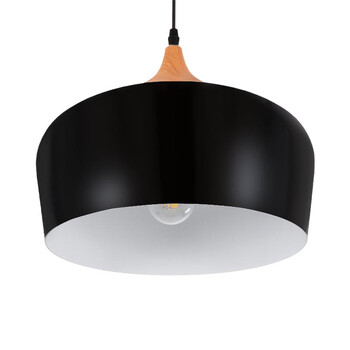 Nordic Black Wood - Κρεμαστό Μονόφωτο E27 Μοντέρνο Μέταλλο-Ξύλο Μαύρο Καμπάνα - Μ35 x Π35 x Υ27cm