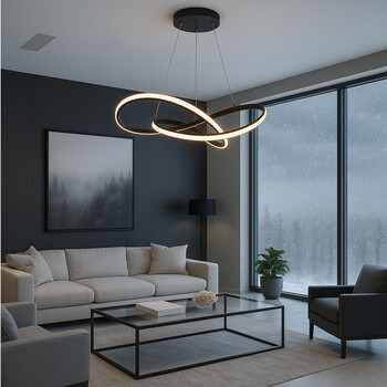 VenCore Infinity 6089-20002 - Μοντέρνο Κρεμαστό Φωτιστικό Οροφής LED 90W Μαύρο Αλουμίνιο Φ73cm με Ρυθμιζόμενο CCT Λευκό - Ημέρας - Θερμό & Χειριστήριο