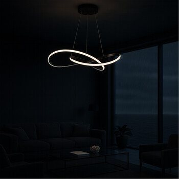 VenCore Infinity 6089-20002 - Μοντέρνο Κρεμαστό Φωτιστικό Οροφής LED 90W Μαύρο Αλουμίνιο Φ73cm με Ρυθμιζόμενο CCT Λευκό - Ημέρας - Θερμό & Χειριστήριο