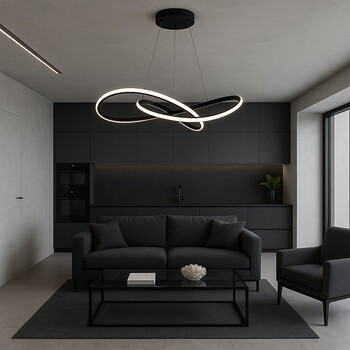 VenCore Infinity 6089-20002 - Μοντέρνο Κρεμαστό Φωτιστικό Οροφής LED 90W Μαύρο Αλουμίνιο Φ73cm με Ρυθμιζόμενο CCT Λευκό - Ημέρας - Θερμό & Χειριστήριο